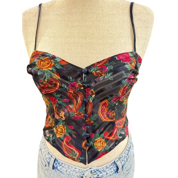 Vintage 90s Victoria’s Secret Gold Label Paisley Corset Cami Womens S Fits Big - Picture 2 of 9
